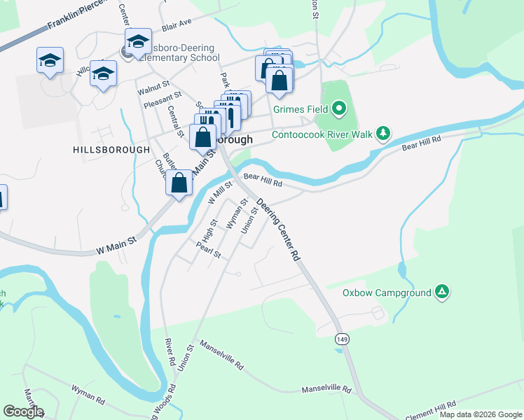 map of restaurants, bars, coffee shops, grocery stores, and more near 45 Bridge Street in Hillsboro