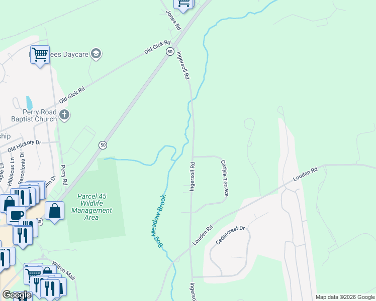 map of restaurants, bars, coffee shops, grocery stores, and more near 150 Ingersoll Road in Saratoga Springs