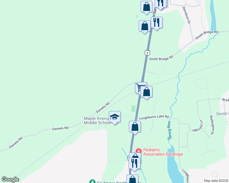 map of restaurants, bars, coffee shops, grocery stores, and more near 27 Daniels Road in Saratoga Springs
