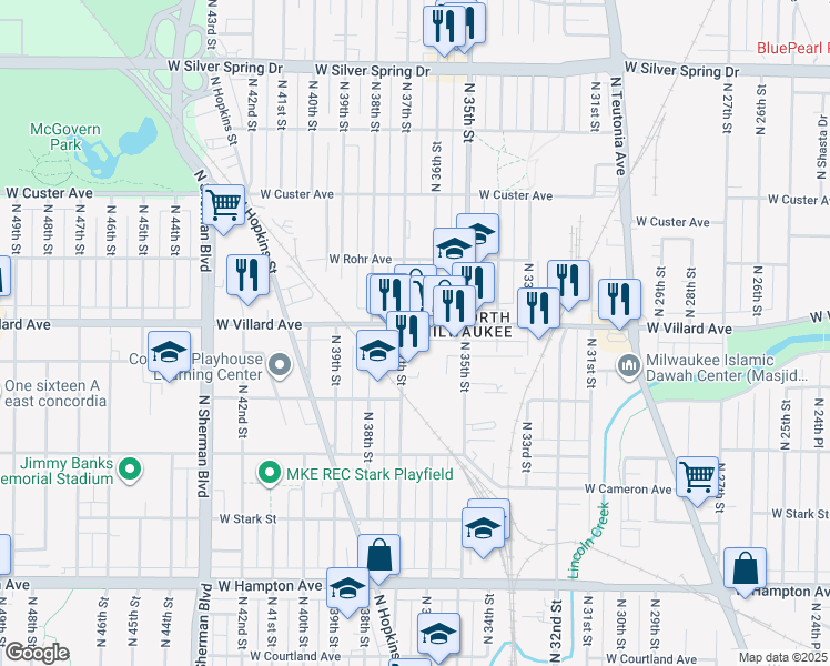 map of restaurants, bars, coffee shops, grocery stores, and more near in Milwaukee