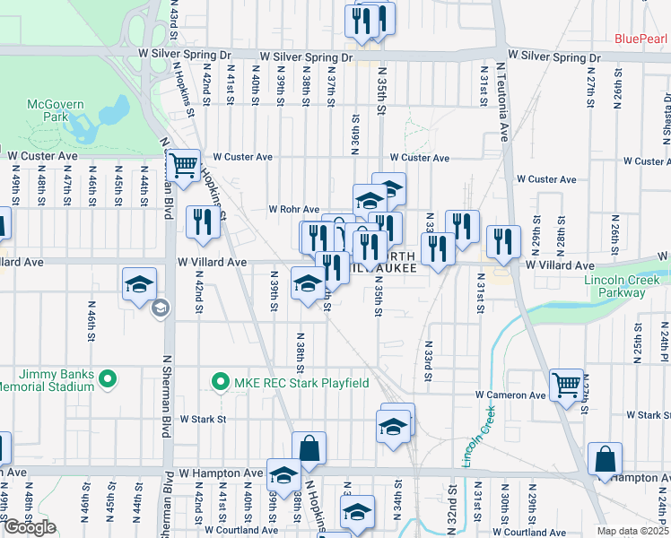 map of restaurants, bars, coffee shops, grocery stores, and more near in Milwaukee