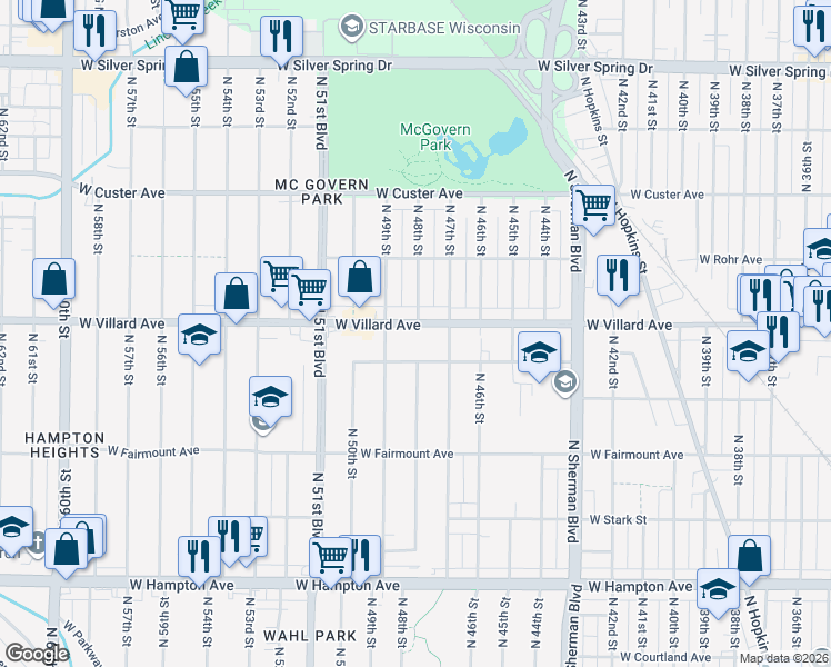 map of restaurants, bars, coffee shops, grocery stores, and more near in Milwaukee