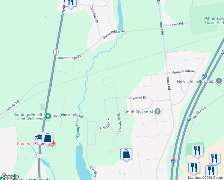 map of restaurants, bars, coffee shops, grocery stores, and more near 3 Bennington Loop in Saratoga Springs