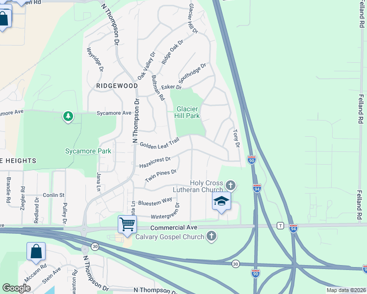 map of restaurants, bars, coffee shops, grocery stores, and more near 5206 Hazelcrest Drive in Madison