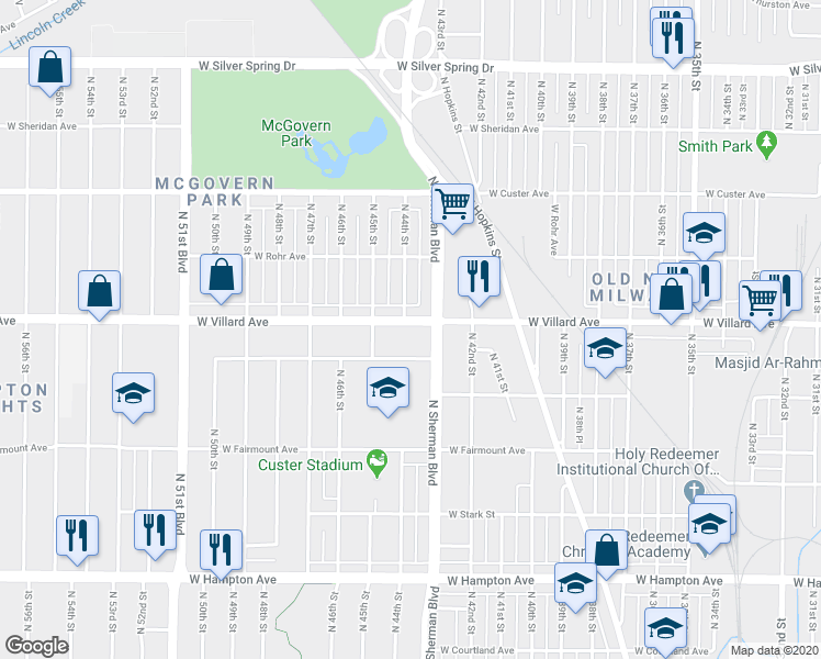 map of restaurants, bars, coffee shops, grocery stores, and more near 4333 West Villard Avenue in Milwaukee