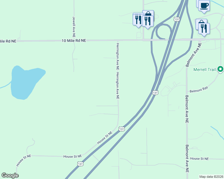 map of restaurants, bars, coffee shops, grocery stores, and more near 8183 Herrington Avenue Northeast in Kent County