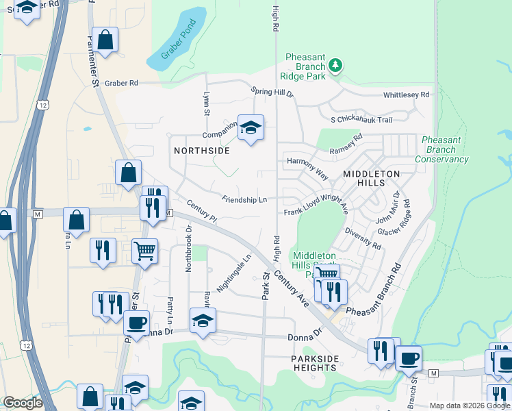 map of restaurants, bars, coffee shops, grocery stores, and more near 3336 High Road in Middleton