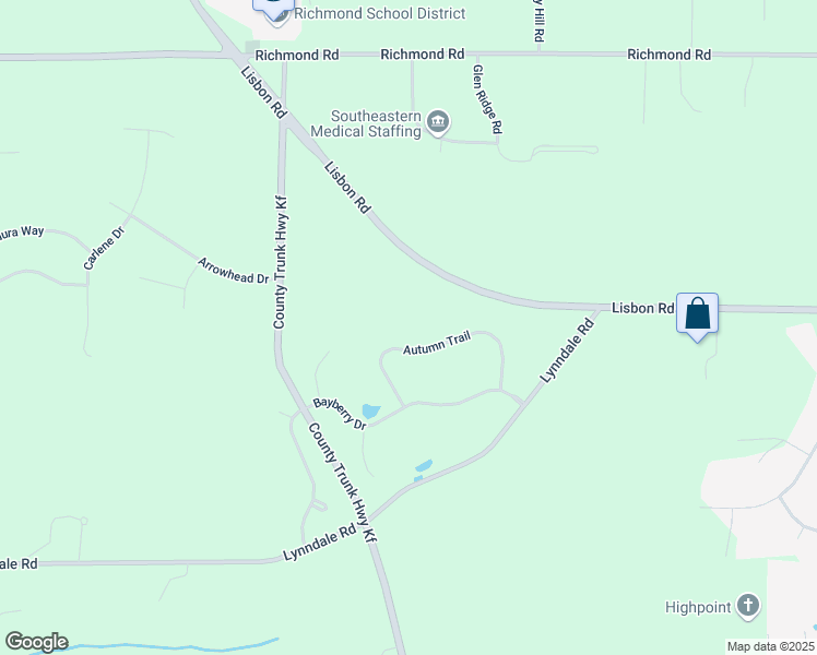 map of restaurants, bars, coffee shops, grocery stores, and more near N51W26234 Autumn Trail in Pewaukee