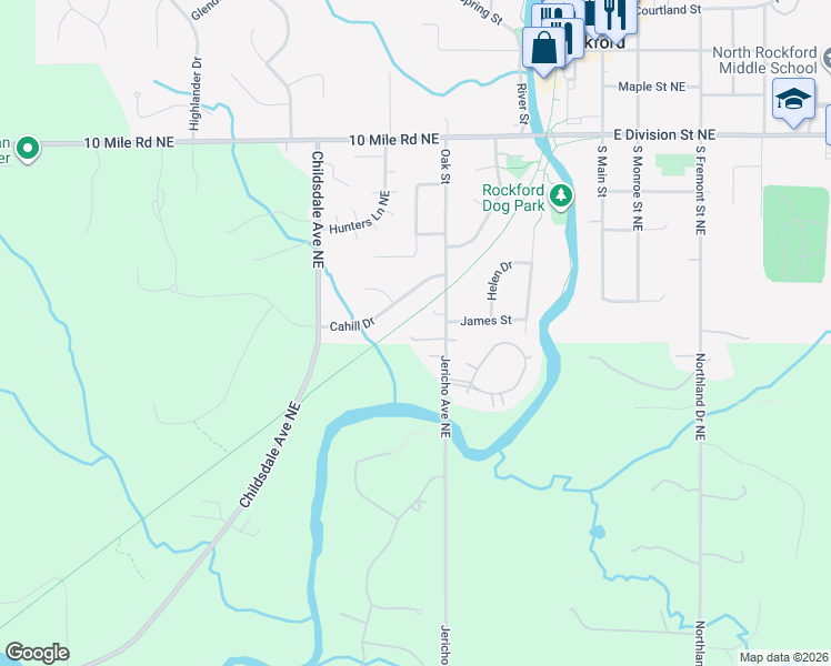 map of restaurants, bars, coffee shops, grocery stores, and more near 275 Oak Street in Rockford
