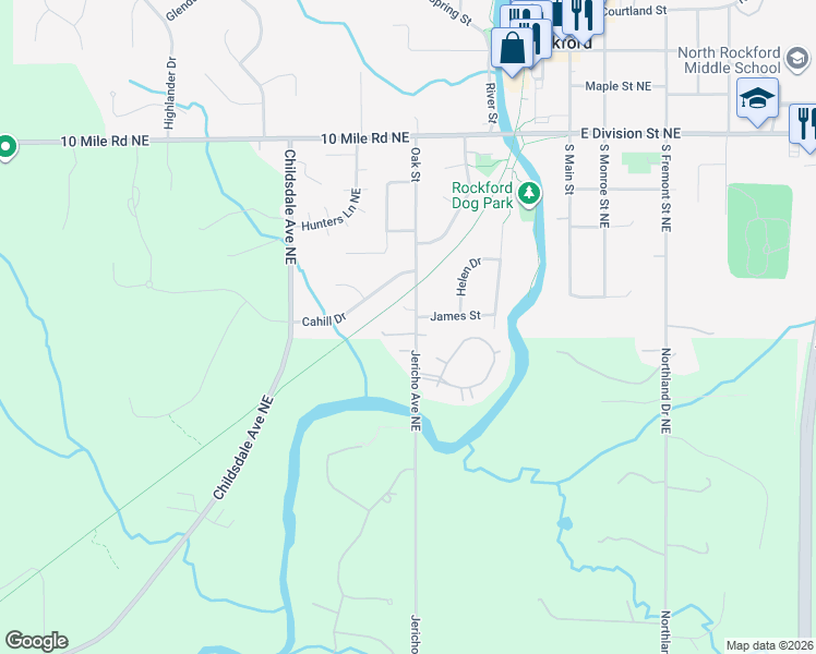map of restaurants, bars, coffee shops, grocery stores, and more near 275 Oak Street in Rockford