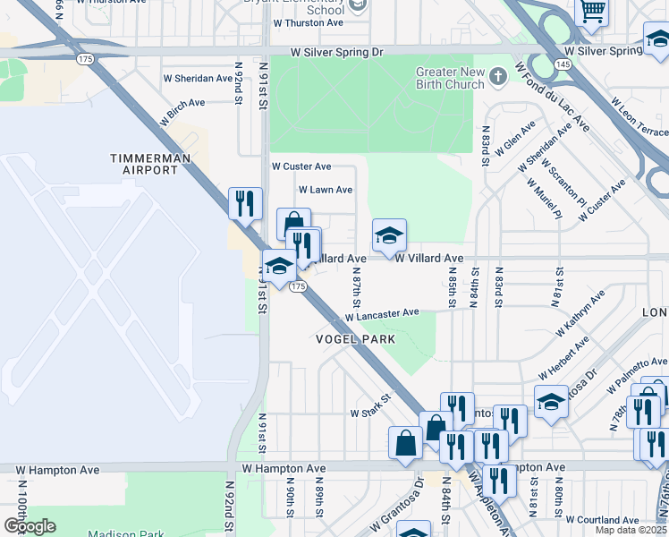 map of restaurants, bars, coffee shops, grocery stores, and more near 8928 West Appleton Avenue in Milwaukee