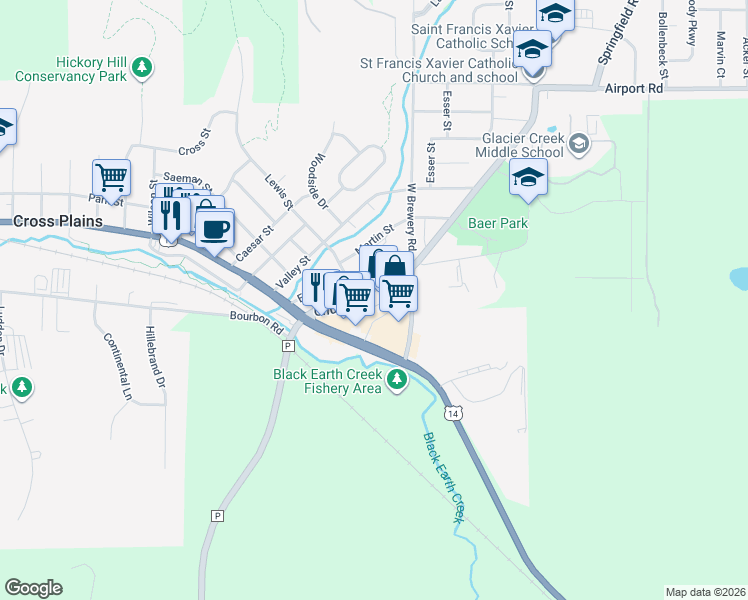 map of restaurants, bars, coffee shops, grocery stores, and more near 28 Glaciers Edge Square in Cross Plains