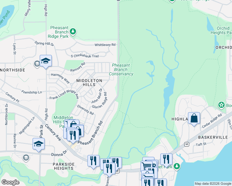 map of restaurants, bars, coffee shops, grocery stores, and more near 3702 Pheasant Branch Road in Middleton