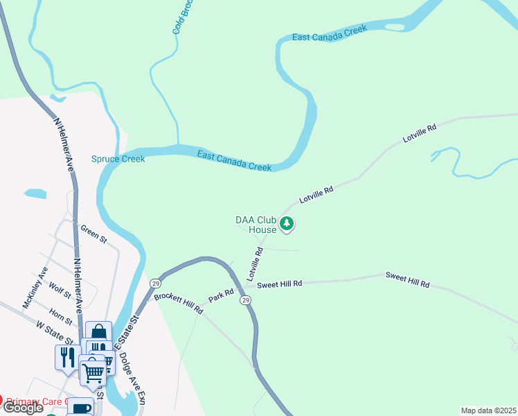 map of restaurants, bars, coffee shops, grocery stores, and more near 108 Weaver Road in Dolgeville