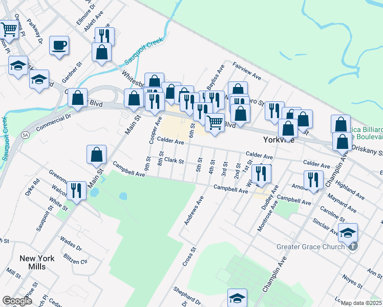 map of restaurants, bars, coffee shops, grocery stores, and more near 11 6th Street in Yorkville