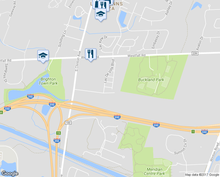 map of restaurants, bars, coffee shops, grocery stores, and more near 1 Via Costa Court in Rochester