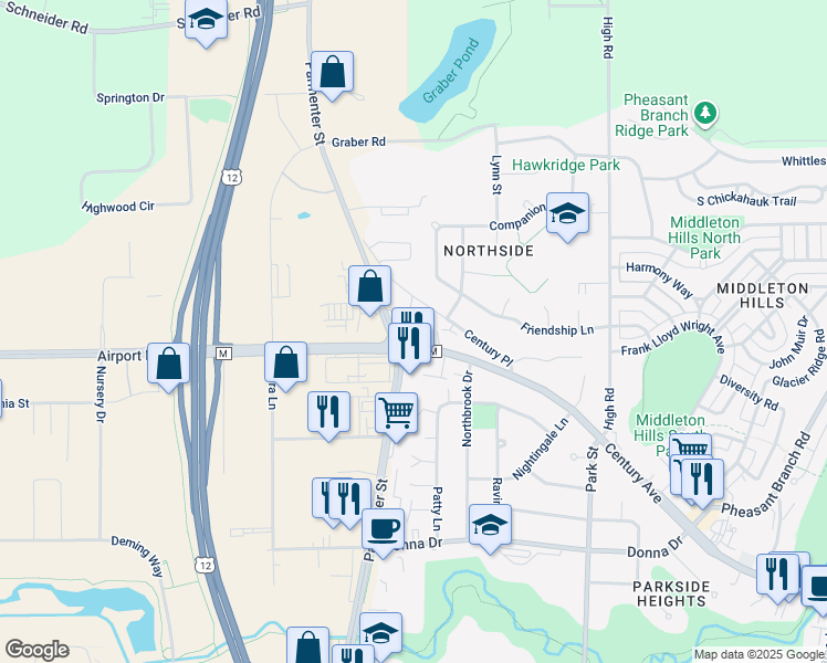 map of restaurants, bars, coffee shops, grocery stores, and more near in Middleton