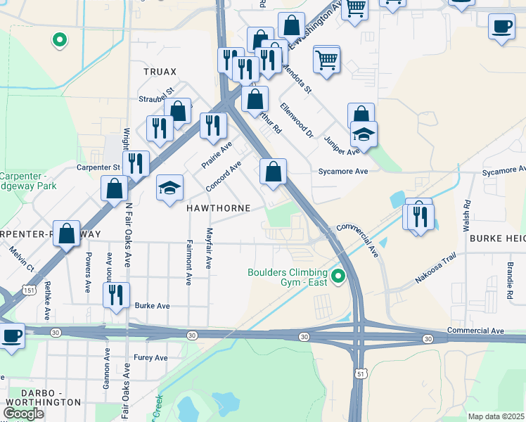 map of restaurants, bars, coffee shops, grocery stores, and more near 3717 Brigham Avenue in Madison