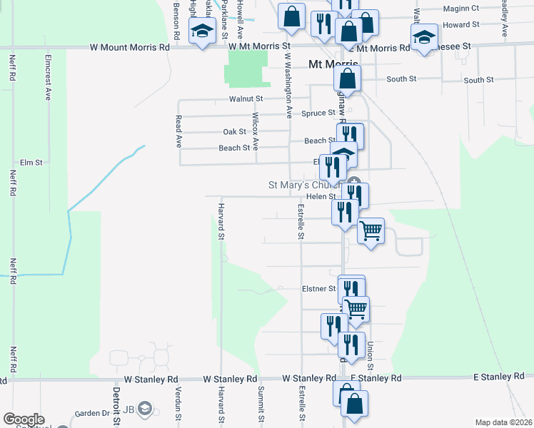 map of restaurants, bars, coffee shops, grocery stores, and more near 1120 Collins Avenue in Mount Morris