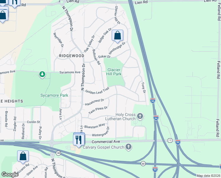 map of restaurants, bars, coffee shops, grocery stores, and more near 5206 Hazelcrest Drive in Madison