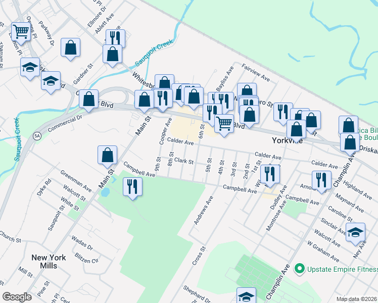 map of restaurants, bars, coffee shops, grocery stores, and more near 11 6th Street in Yorkville