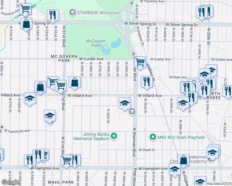 map of restaurants, bars, coffee shops, grocery stores, and more near in Milwaukee