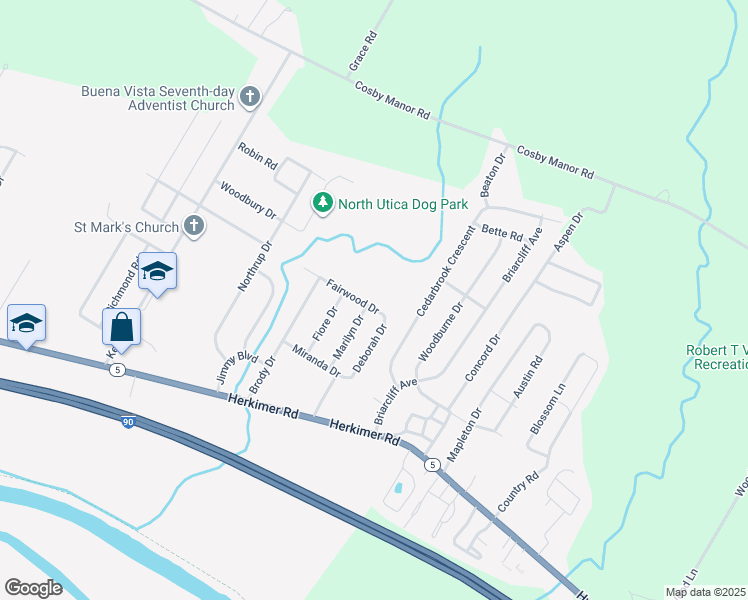 map of restaurants, bars, coffee shops, grocery stores, and more near 544 Deborah Drive in Utica