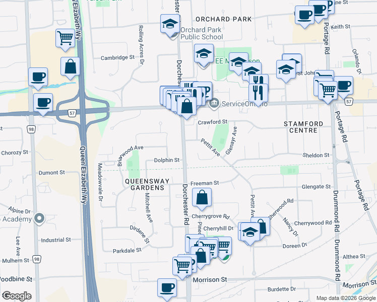 map of restaurants, bars, coffee shops, grocery stores, and more near in Niagara Falls
