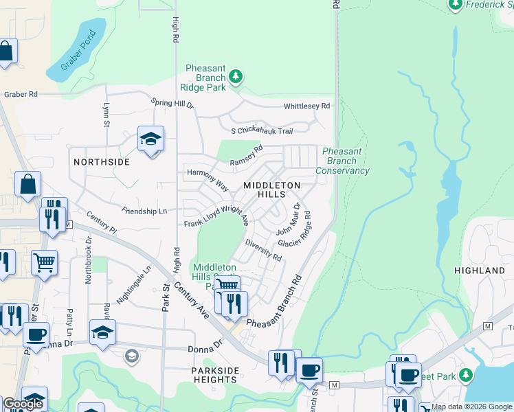 map of restaurants, bars, coffee shops, grocery stores, and more near 6813 Erdman Boulevard in Middleton