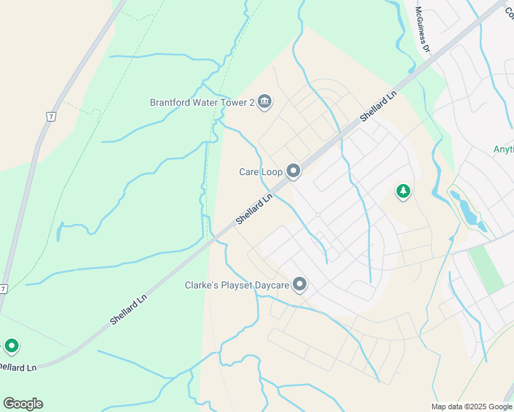 map of restaurants, bars, coffee shops, grocery stores, and more near 591 Shellard Lane in Brantford