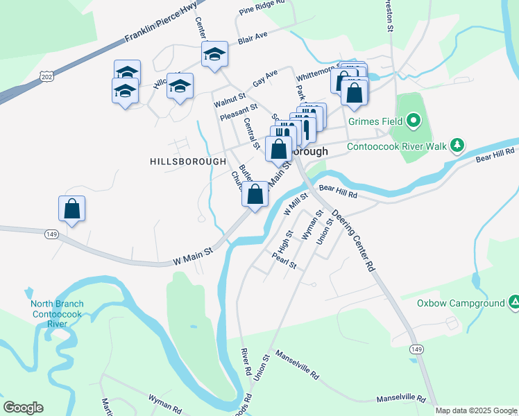 map of restaurants, bars, coffee shops, grocery stores, and more near 34A West Main Street in Hillsboro