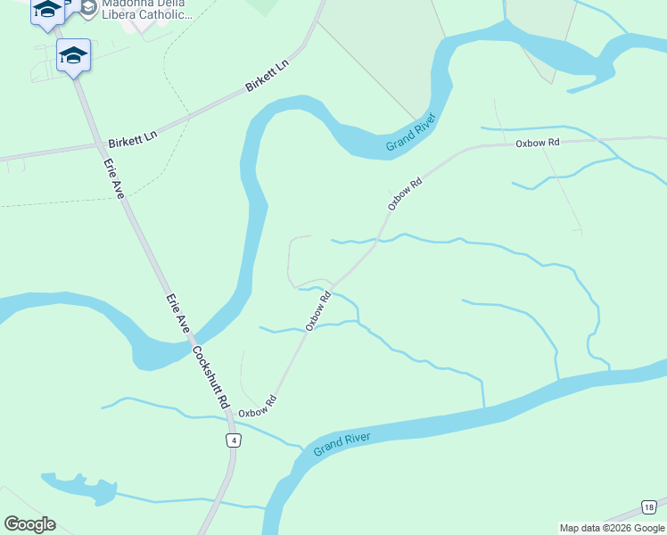 map of restaurants, bars, coffee shops, grocery stores, and more near 48 Oxbow Road in Brantford