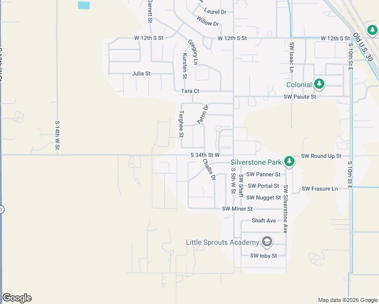 map of restaurants, bars, coffee shops, grocery stores, and more near 1815 Targhee St in Mountain Home