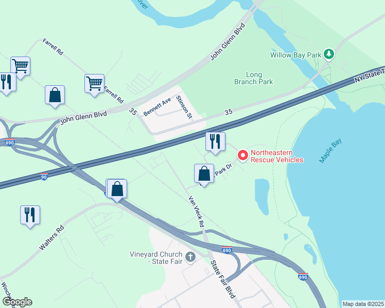 map of restaurants, bars, coffee shops, grocery stores, and more near 121 Dwight Park Circle in Syracuse