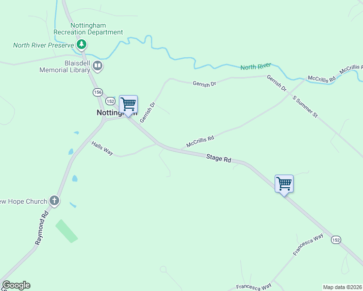map of restaurants, bars, coffee shops, grocery stores, and more near 2 McCrillis Road in Nottingham