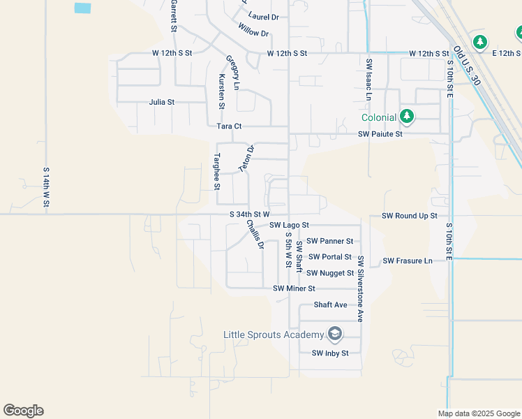 map of restaurants, bars, coffee shops, grocery stores, and more near 1760 Challis Drive in Mountain Home