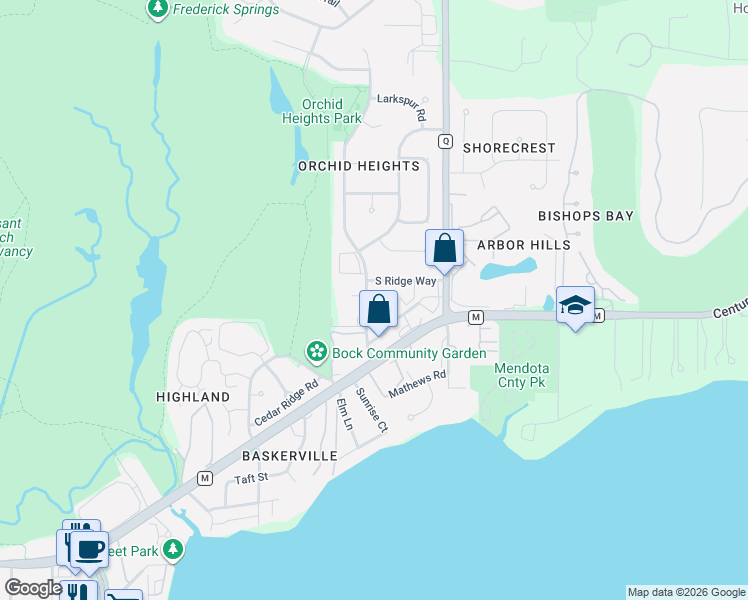 map of restaurants, bars, coffee shops, grocery stores, and more near 3506 Valley Ridge Road in Middleton
