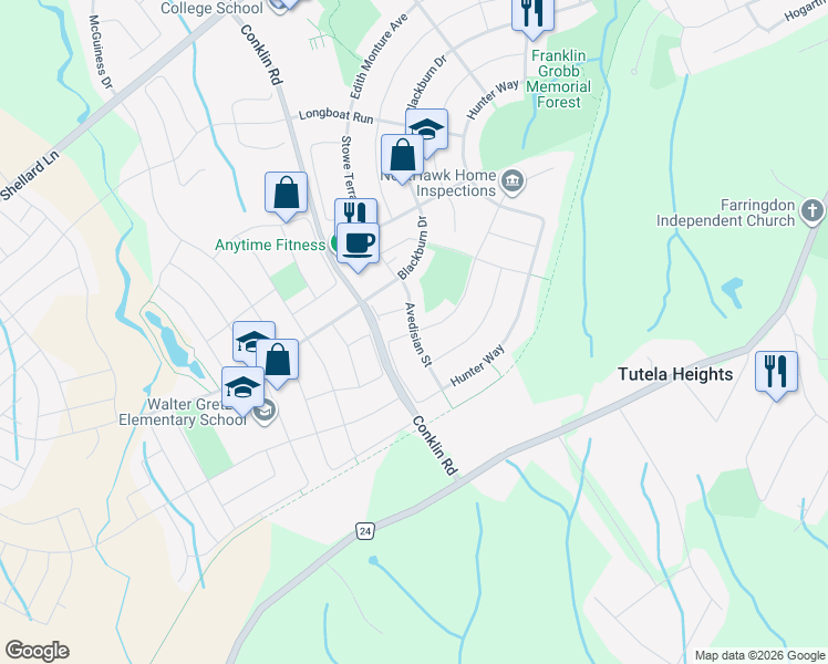 map of restaurants, bars, coffee shops, grocery stores, and more near Avedisian Street in Brantford