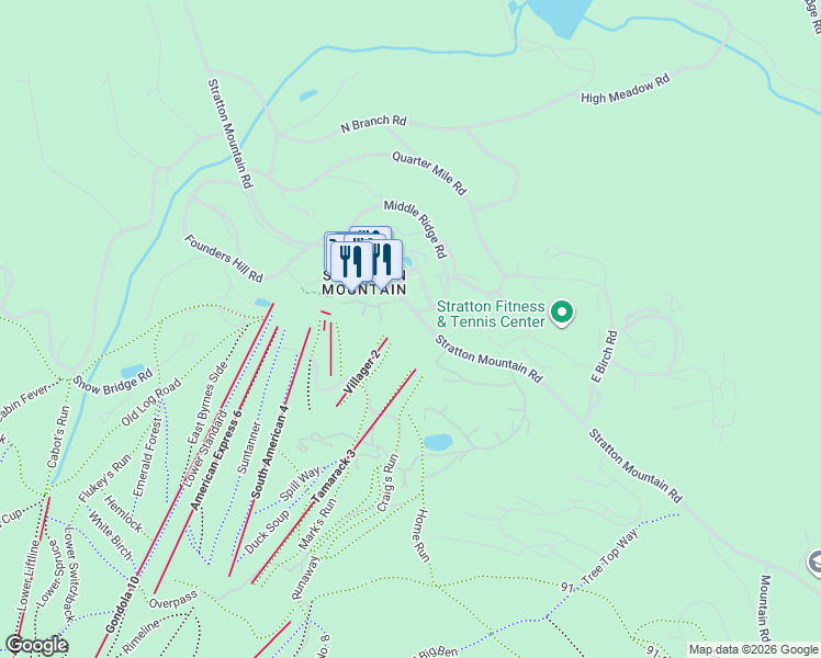 map of restaurants, bars, coffee shops, grocery stores, and more near 91 Middle Ridge Road in Stratton