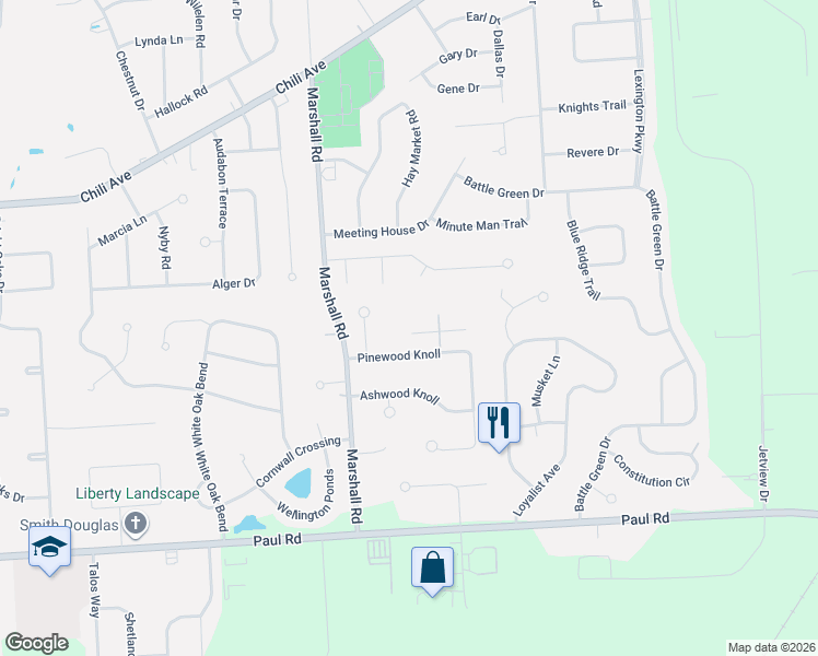 map of restaurants, bars, coffee shops, grocery stores, and more near 7 Heather Trail in Rochester