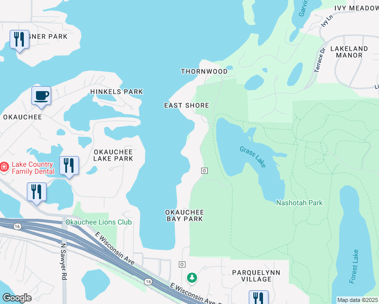 map of restaurants, bars, coffee shops, grocery stores, and more near W339N5169 Township Road O in Nashotah