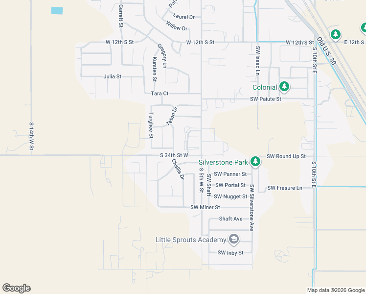 map of restaurants, bars, coffee shops, grocery stores, and more near 1760 Challis Drive in Mountain Home