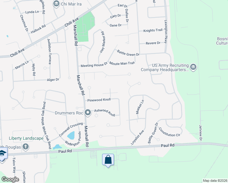 map of restaurants, bars, coffee shops, grocery stores, and more near 4 Heather Trail in Rochester