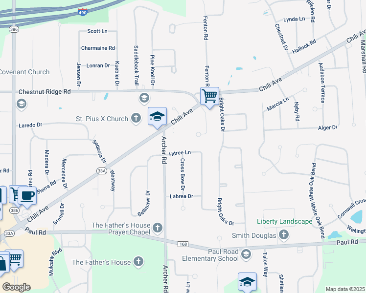map of restaurants, bars, coffee shops, grocery stores, and more near 20 Archer Road in Rochester