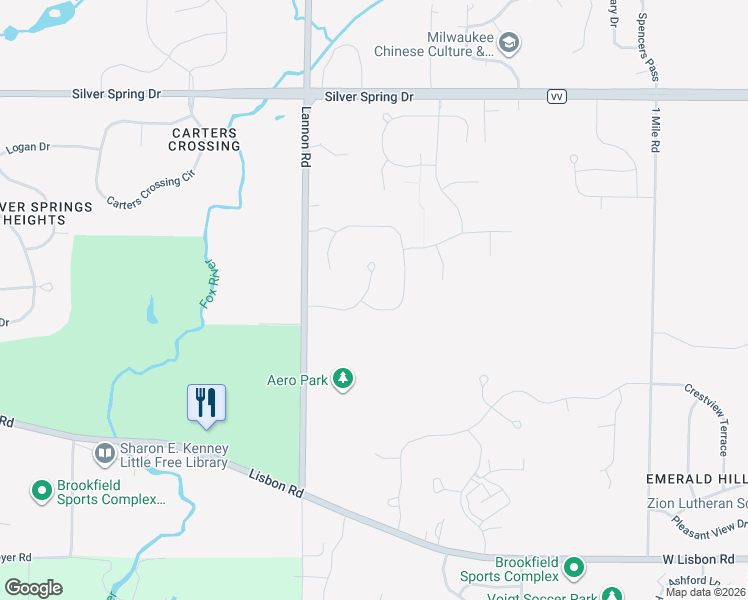 map of restaurants, bars, coffee shops, grocery stores, and more near N53W20145 Beechcraft Road in Menomonee Falls