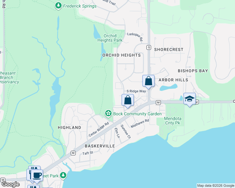map of restaurants, bars, coffee shops, grocery stores, and more near 3520 Valley Ridge Road in Middleton