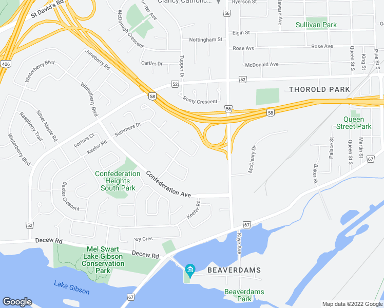 map of restaurants, bars, coffee shops, grocery stores, and more near 21 Natalie Court in Thorold