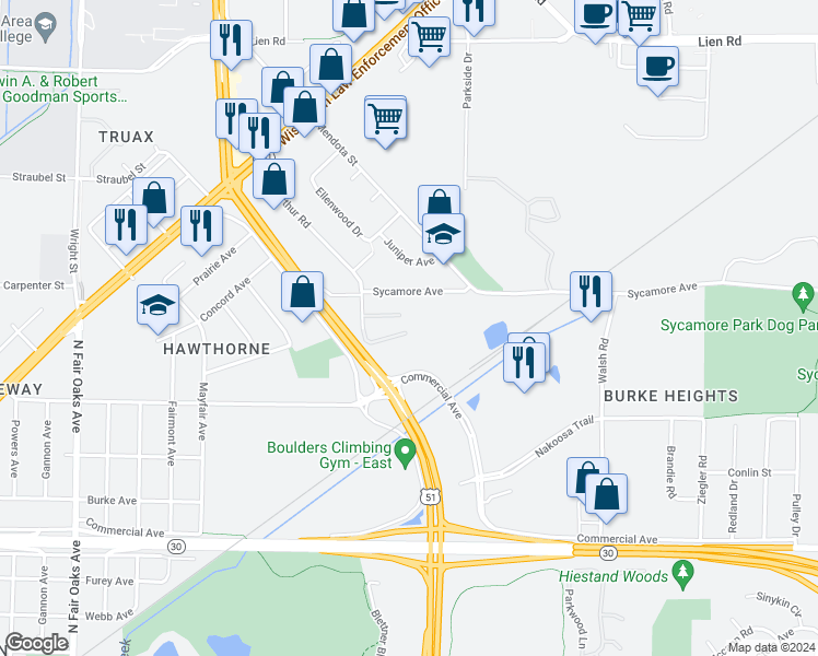map of restaurants, bars, coffee shops, grocery stores, and more near 1121 Mac Arthur Road in Madison