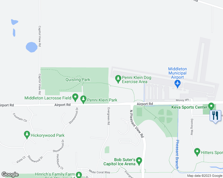 map of restaurants, bars, coffee shops, grocery stores, and more near 8442 Airport Road in Middleton
