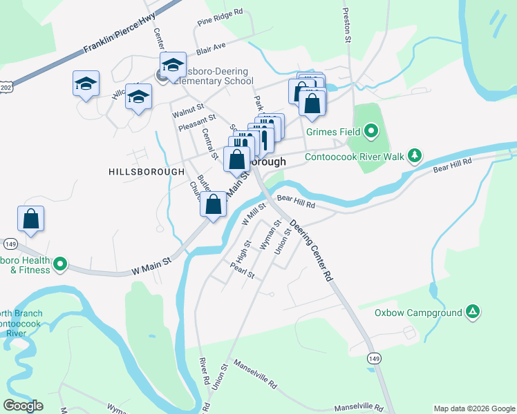 map of restaurants, bars, coffee shops, grocery stores, and more near 9 West Mill Street in Hillsboro